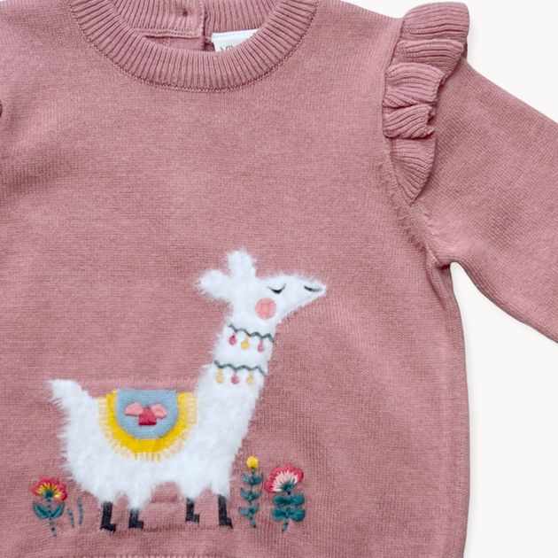 Llama Ruffle Baby Girl Pullover Sweater & Pants SET (Organic Cotton) –  Viverano