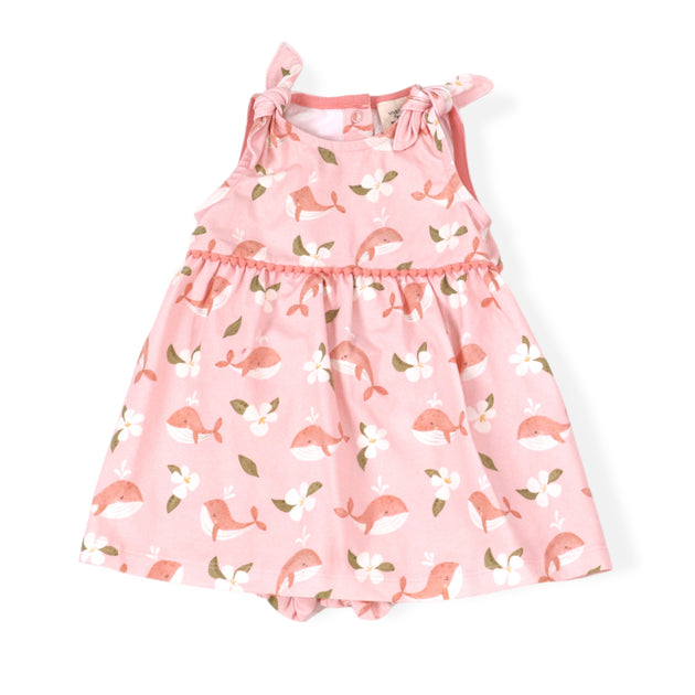 Gardenia Whale Shoulder Tie Baby Girl Dress & Bloomer (Organic) by