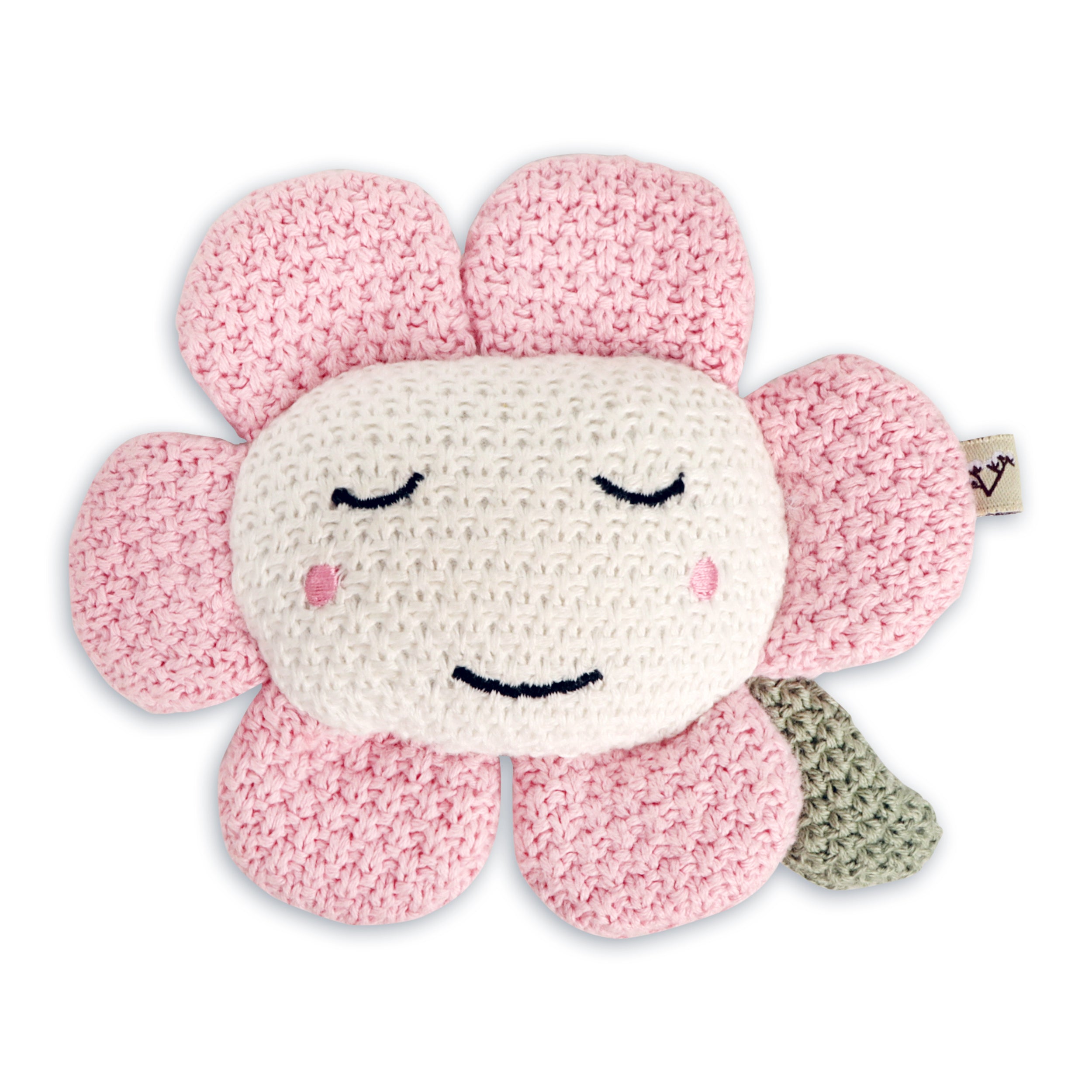 Flower Pointelle Knit Baby Blanket & Flower Rattle Toy Gift Set (Organic Cotton)