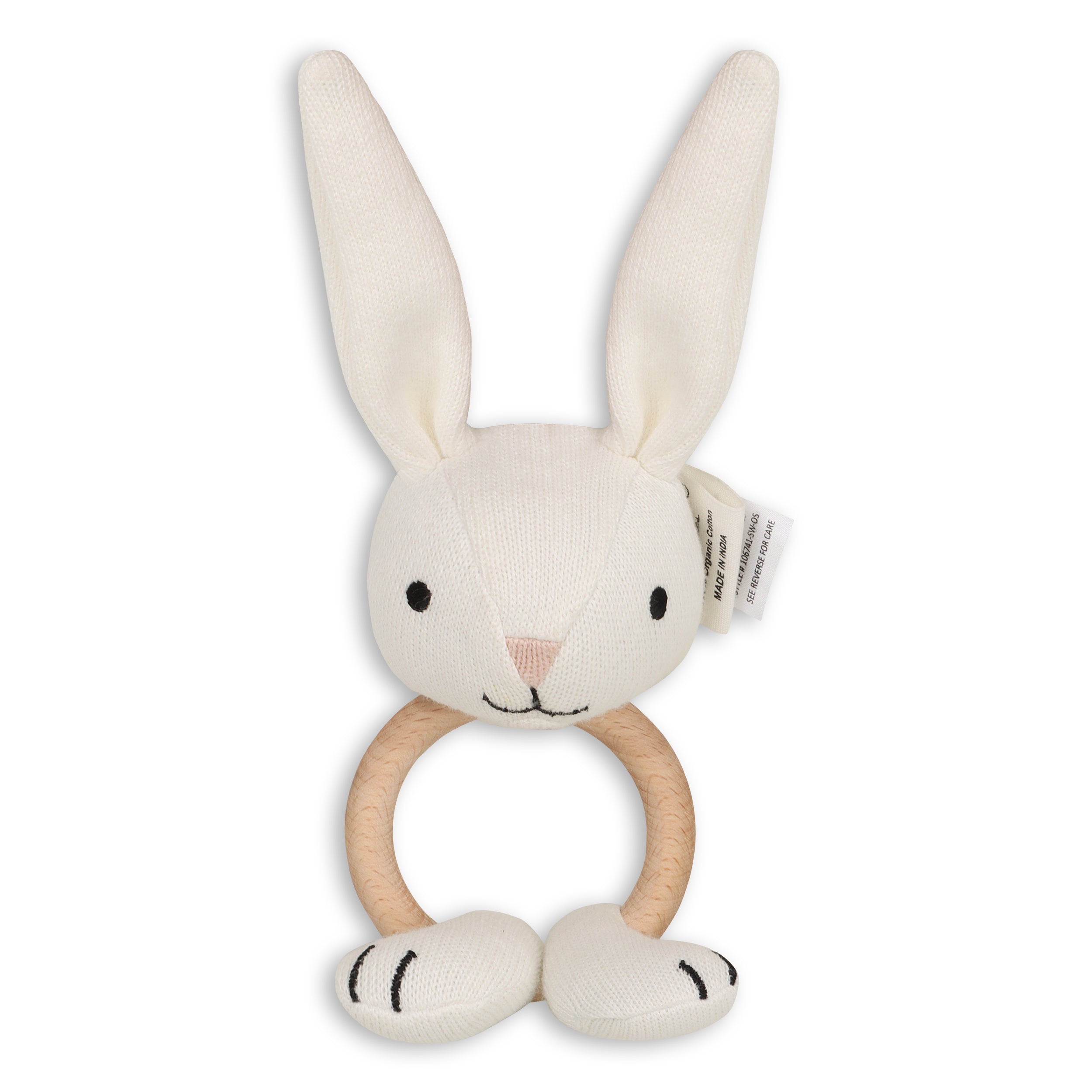 Scallop Edge Classic Knit Baby Blanket + Bunny Rattle Gift Set (Organic Cotton)