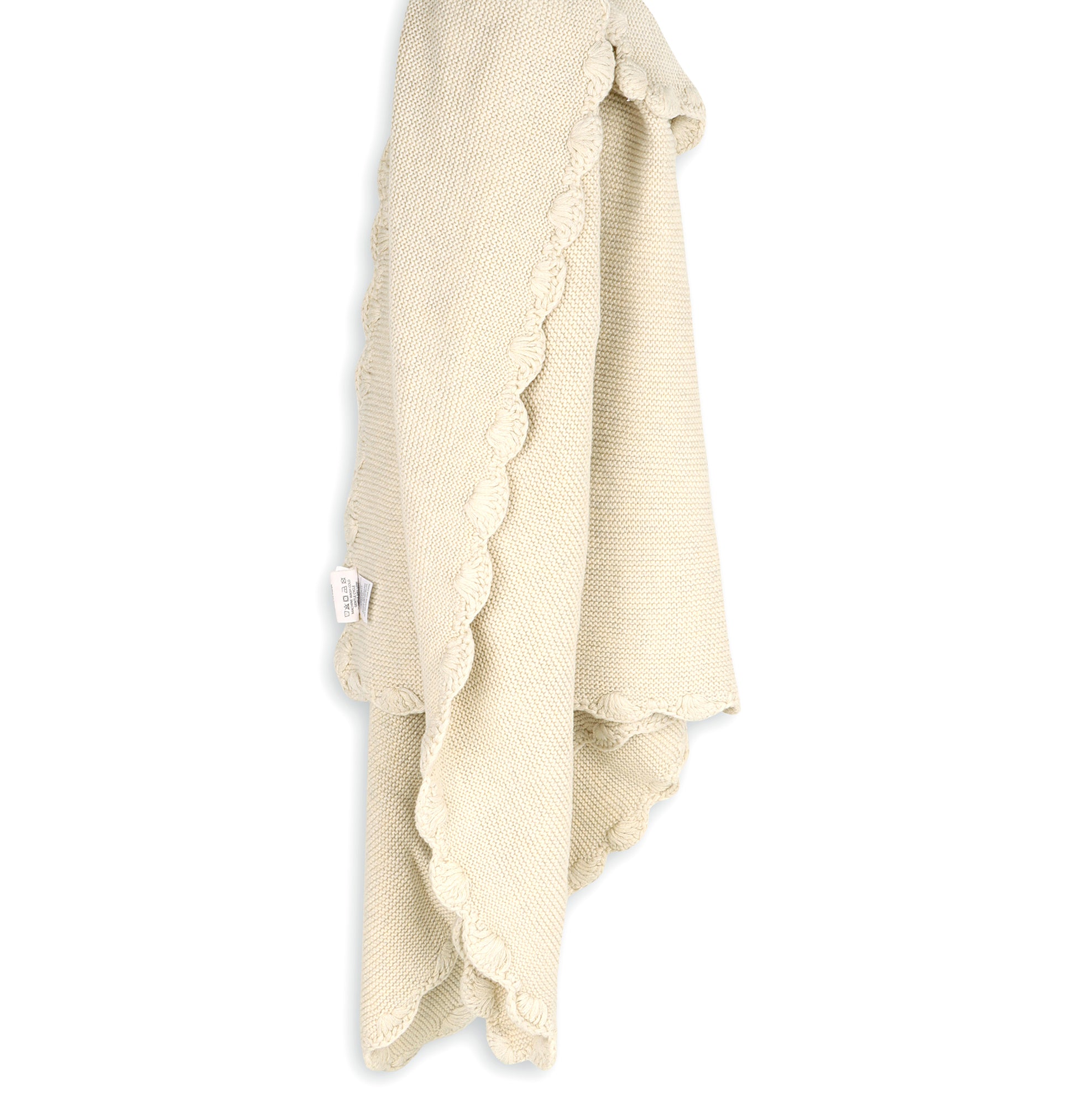 Scallop Edge Classic Knit Baby Blanket + Elephant Rattle Gift Set (Organic Cotton)