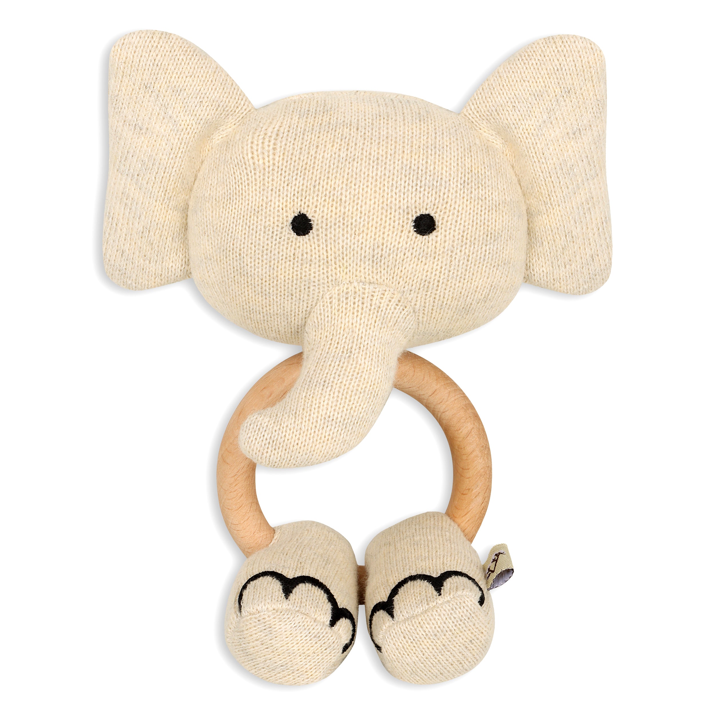 Scallop Edge Classic Knit Baby Blanket + Elephant Rattle Gift Set (Organic Cotton)