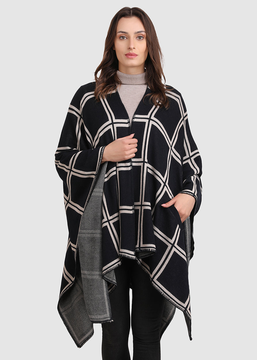 Gaia Eco-Chic Jacquard Knit Women's Travel Blanket Wrap - Checks (Organic Cotton) 