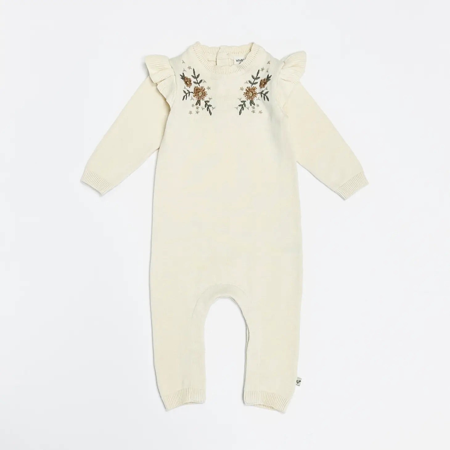 Milan Floral Embroidered Ruffle Knit Baby Jumpsuit (Organic)