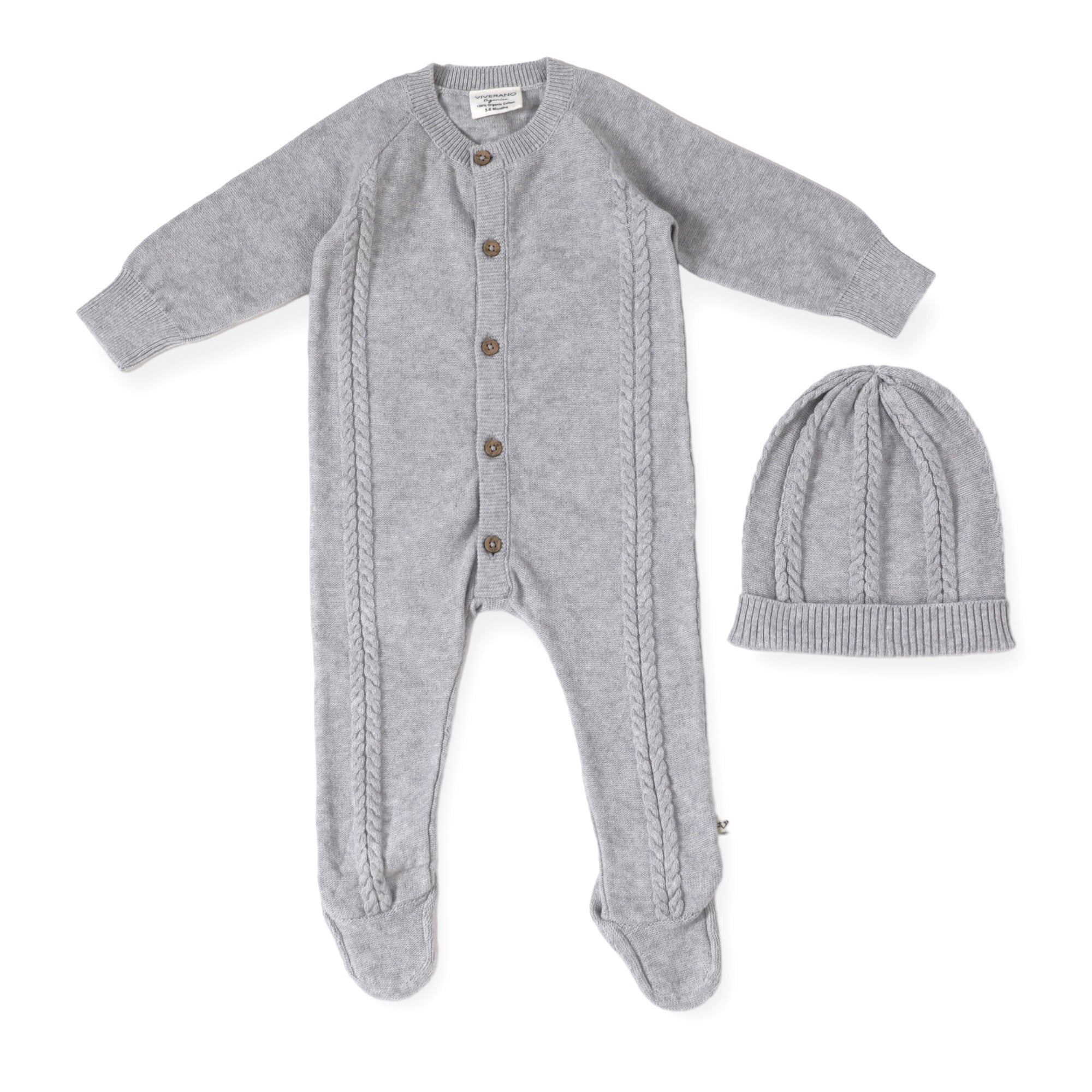 Milan Cable Knit Baby Footie Jumpsuit & Hat SET (Organic)