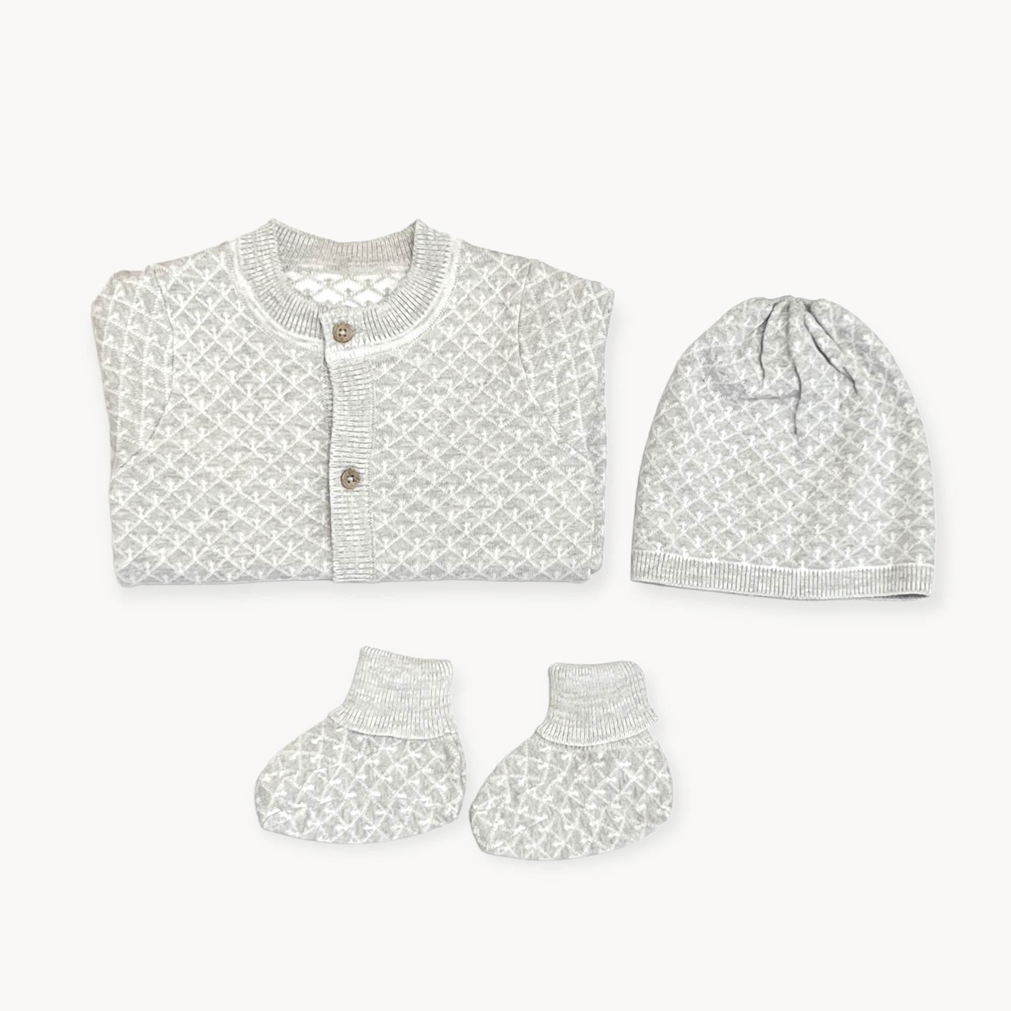 Milan Lux Jacquard Knit Baby Jumpsuit+Hat+Bootie (3pc SET) Organic