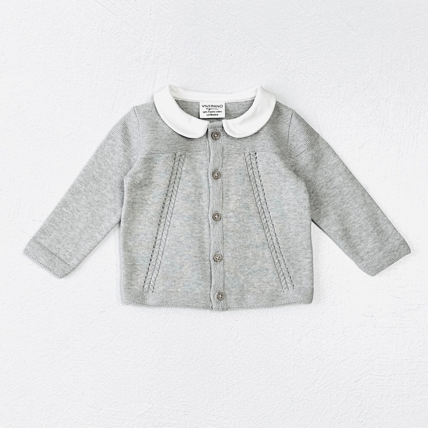 Milan Peter Pan Cable Knit Baby Cardigan Sweater (Organic Cotton)