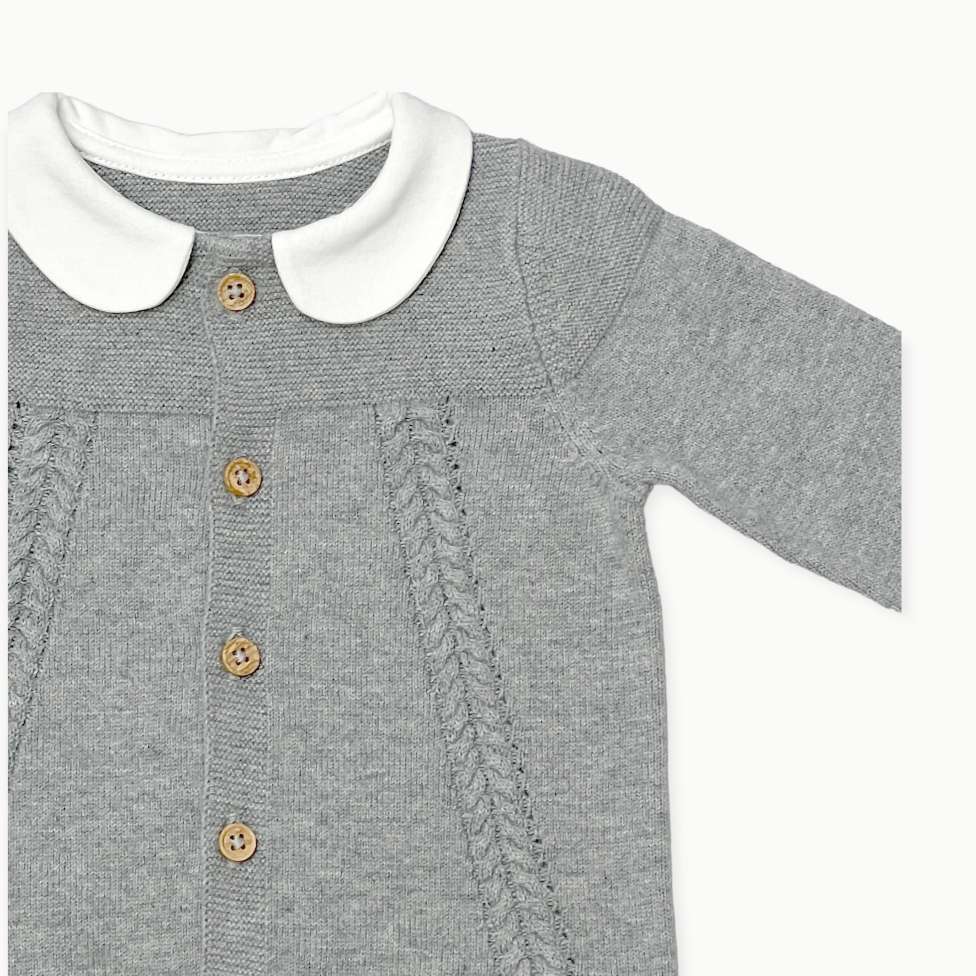 Milan Peter Pan Cable Knit Baby Cardigan Sweater (Organic Cotton)