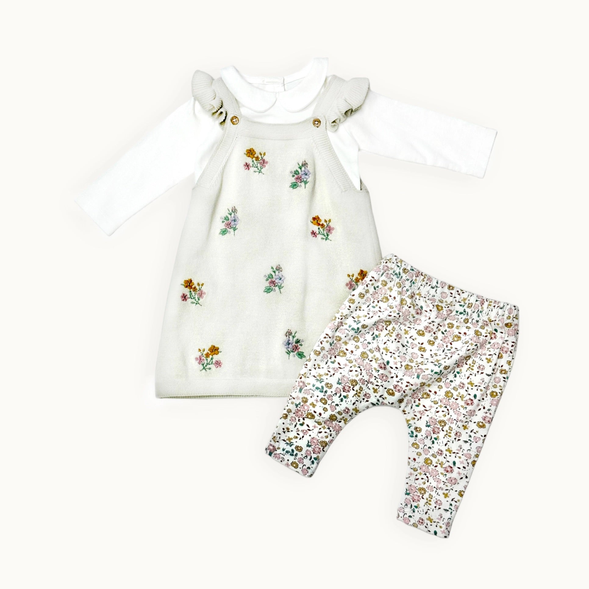 Floral Embroidered Tunic Baby Knit Dress Set (Organic)