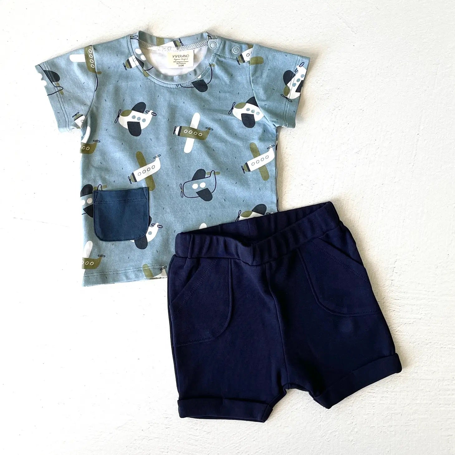 Airplanes Baby Pocket Tee + Shorts Set (Organic Jersey)