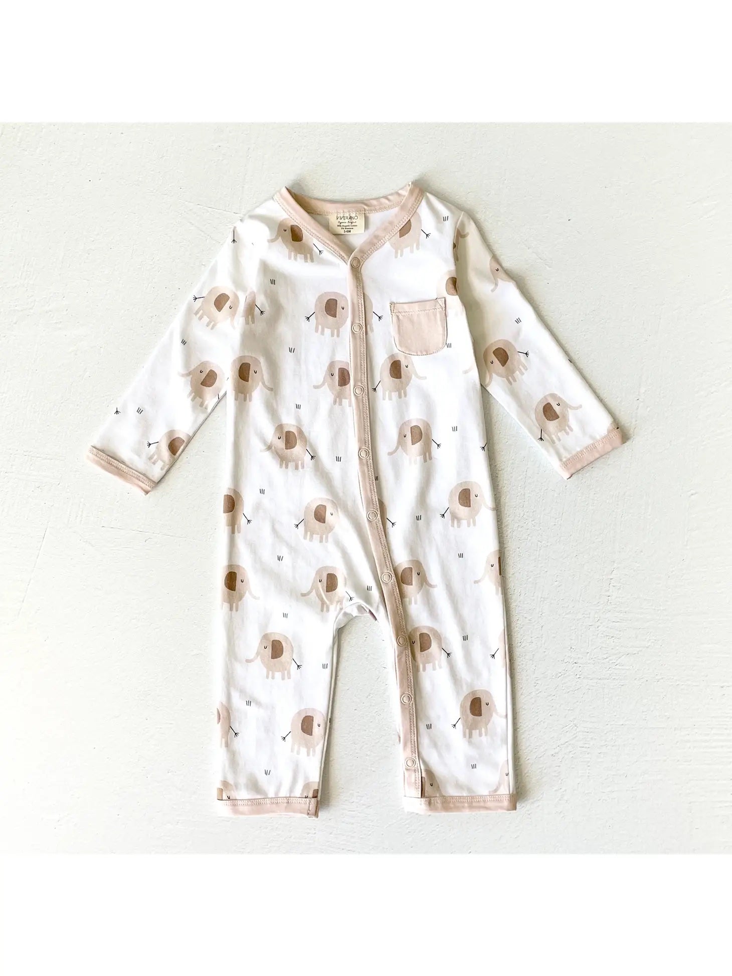 Elephant Pocket & Button Baby Jumpsuit (Organic Jersey)