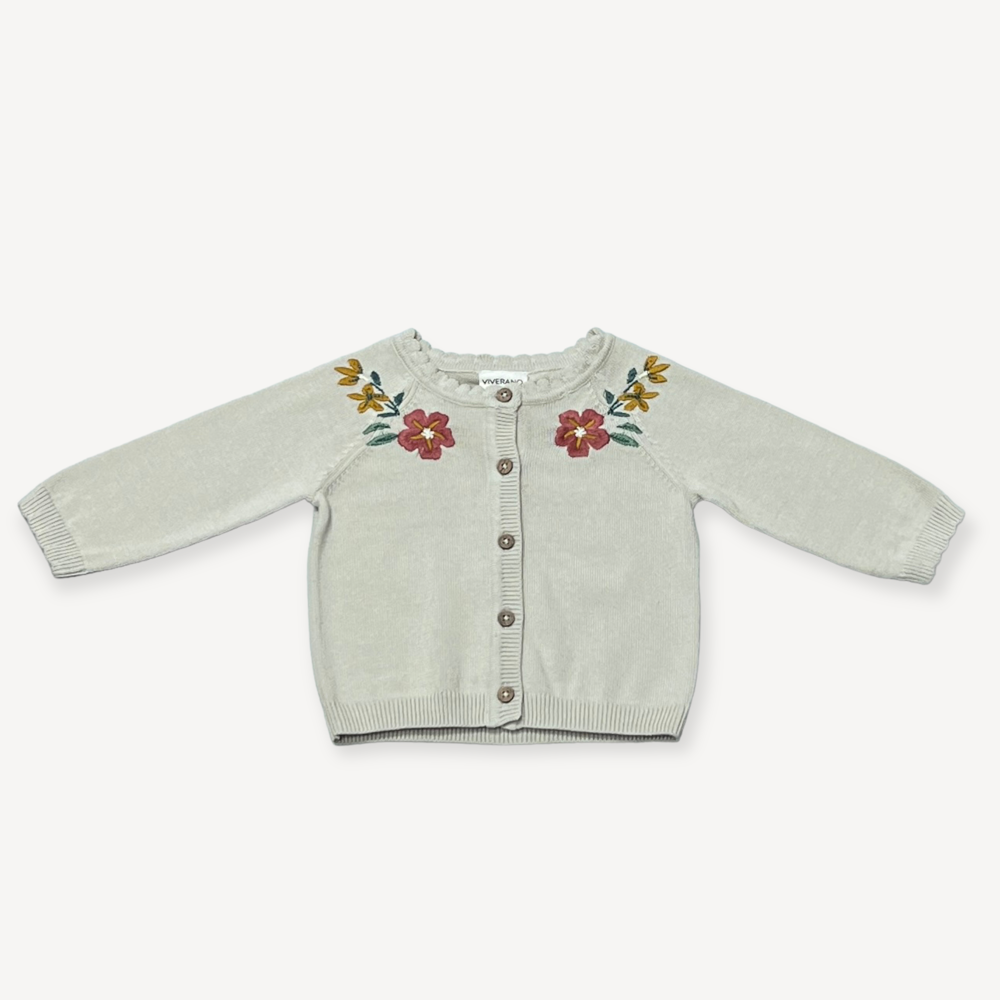 Floral Embroidered Baby Cardigan Sweater (Organic Cotton)