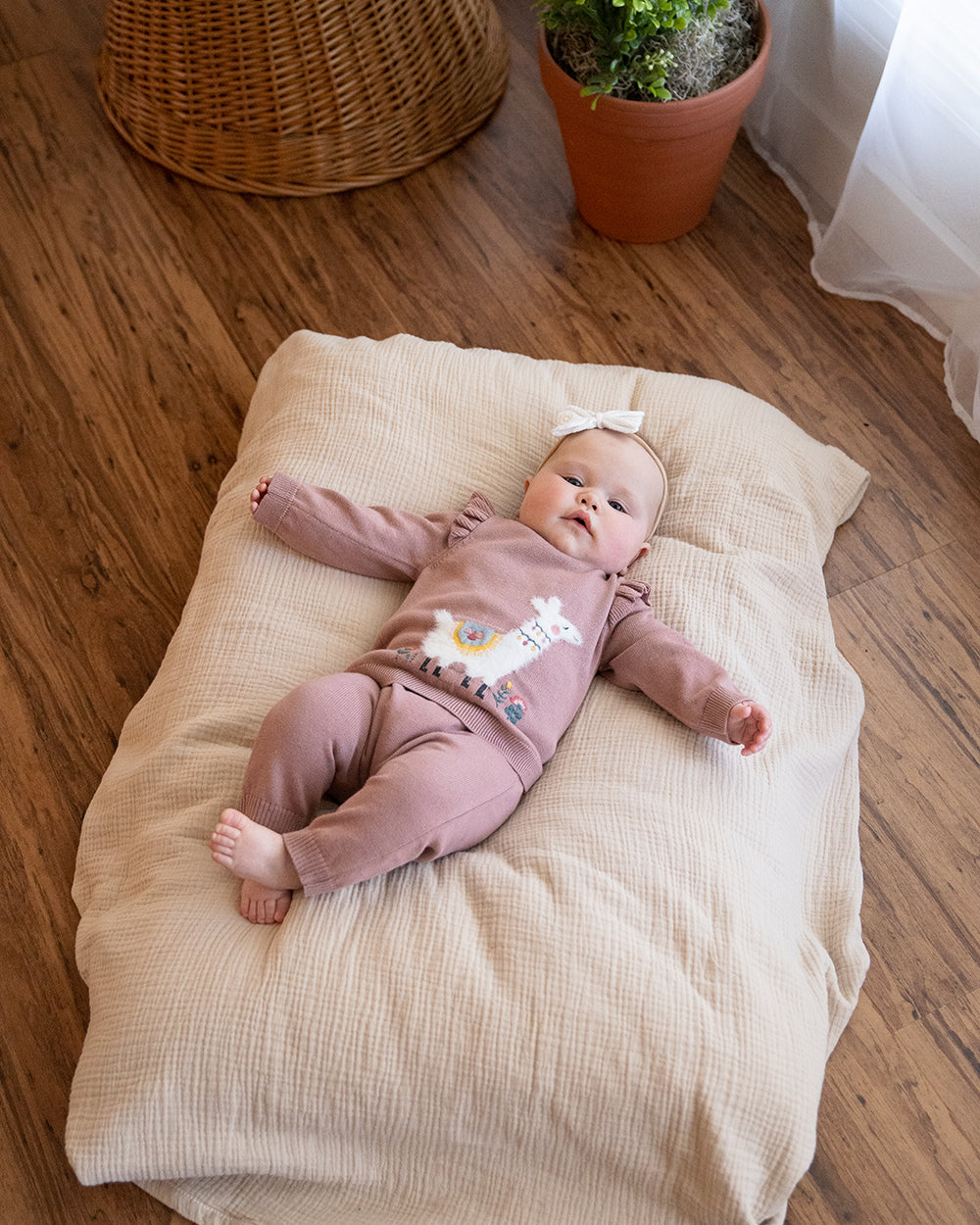 Conjunto de suéter y pantalón con volantes de llama para niña (algodón orgánico)