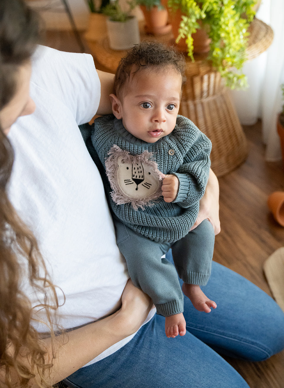 Lion Applique Baby Pullover Sweater Knit (Organic Cotton)