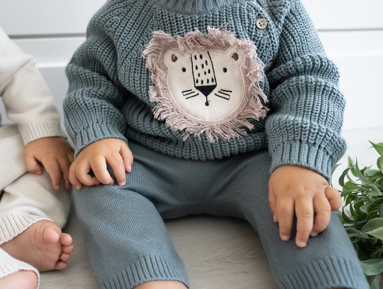 Lion Applique Baby Pullover Sweater Knit (Organic Cotton)