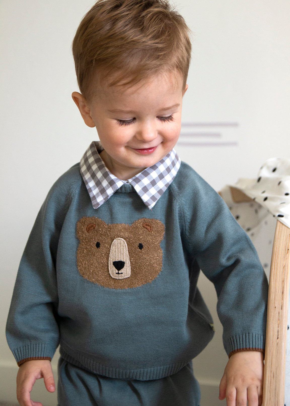 Bear Check Collar Pullover Baby Sweater Organic Cotton