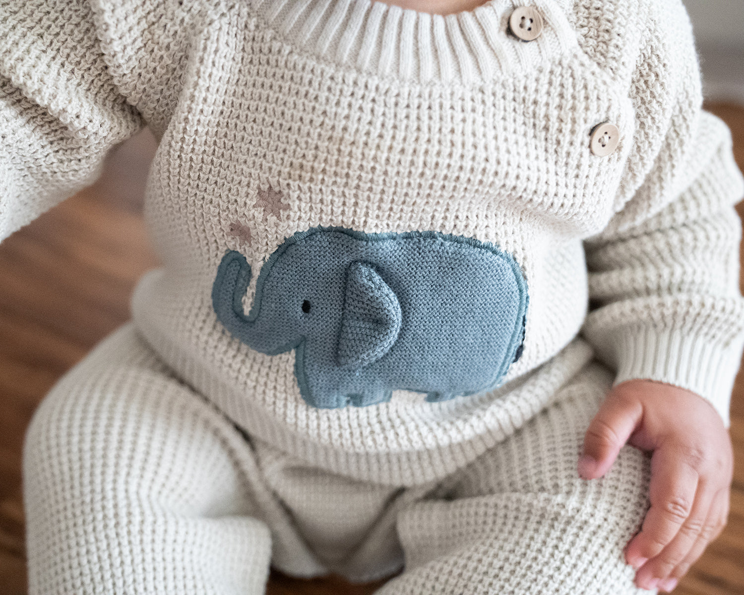 Elephant Jacquard Knit Baby Jumpsuit (Organic)