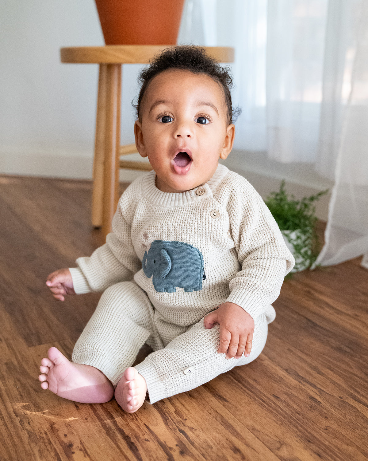 Elephant Jacquard Knit Baby Jumpsuit (Organic)