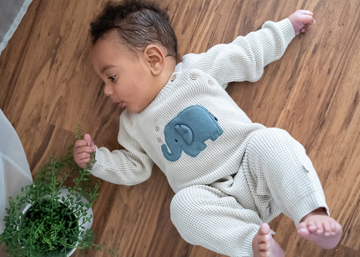 Elephant Jacquard Knit Baby Jumpsuit (Organic)