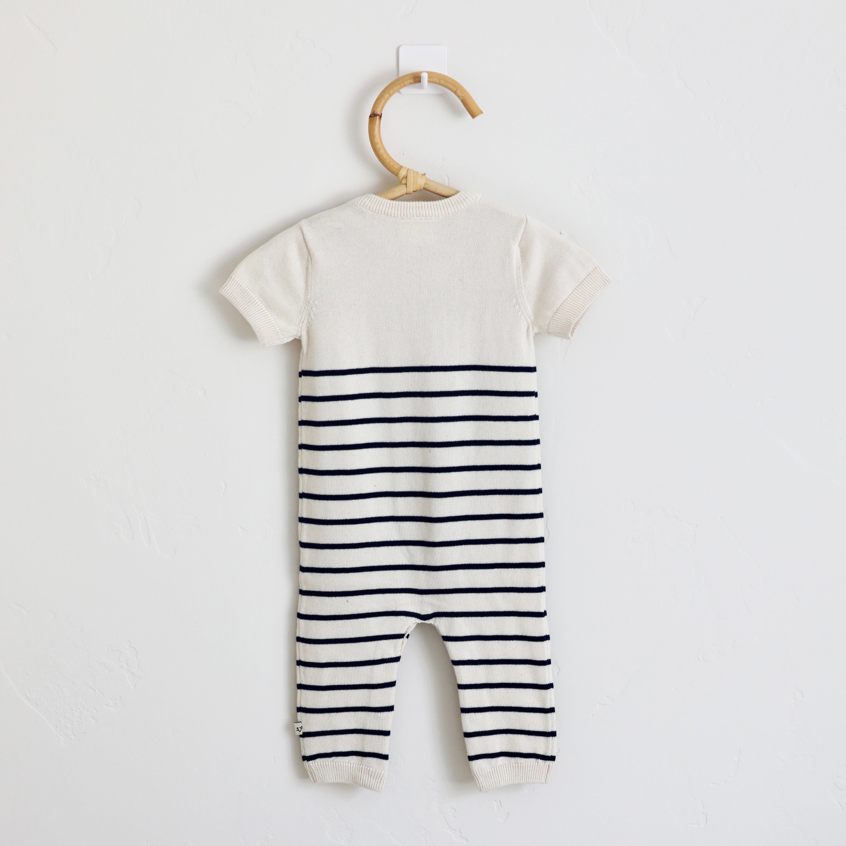 Sailboat Embroidered Knit Short Sleeve Baby Jumpsuit (Organic Cotton)