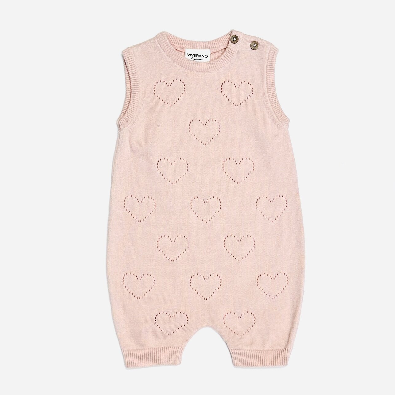 Hearts Pointelle Jacquard Knit Baby Romper (Organic Cotton)