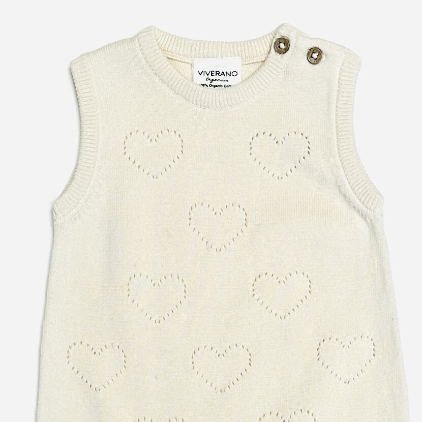 Hearts Pointelle Jacquard Knit Baby Romper (Organic Cotton)