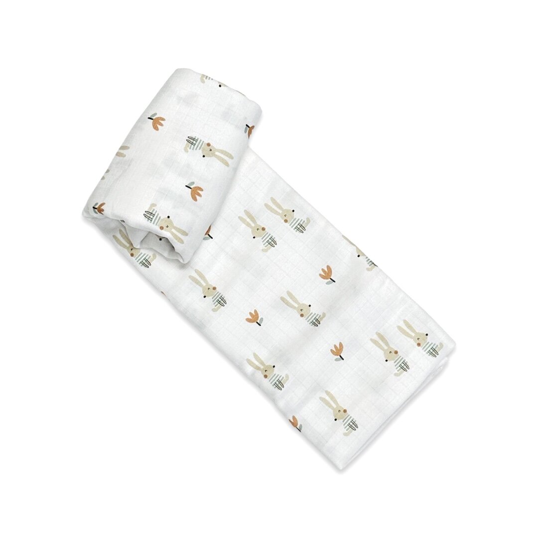 Bunny Muslin Swaddle Baby Blanket (Organic Cotton)