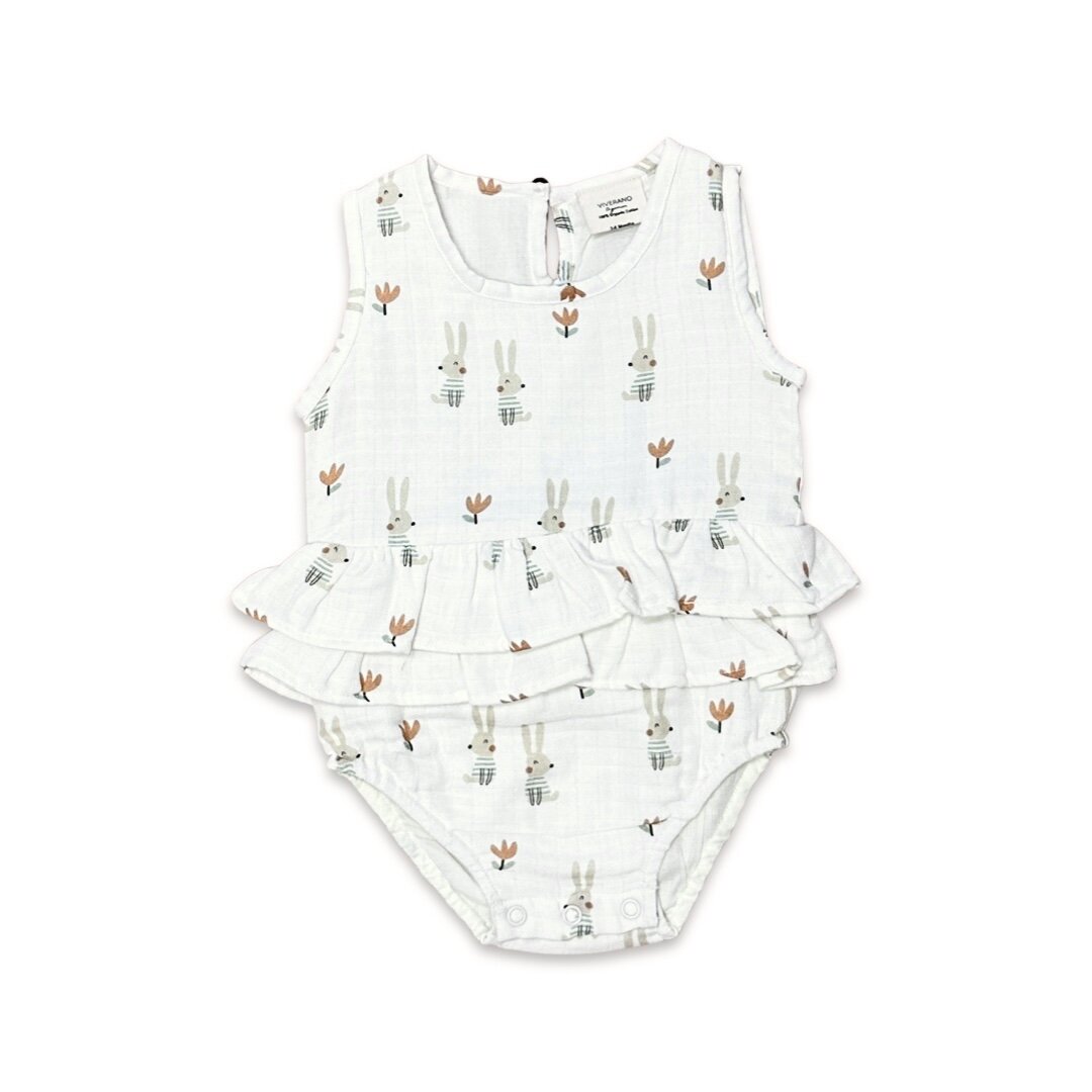 Bunny 2-Tier Ruffle Baby Romper (Organic Muslin)