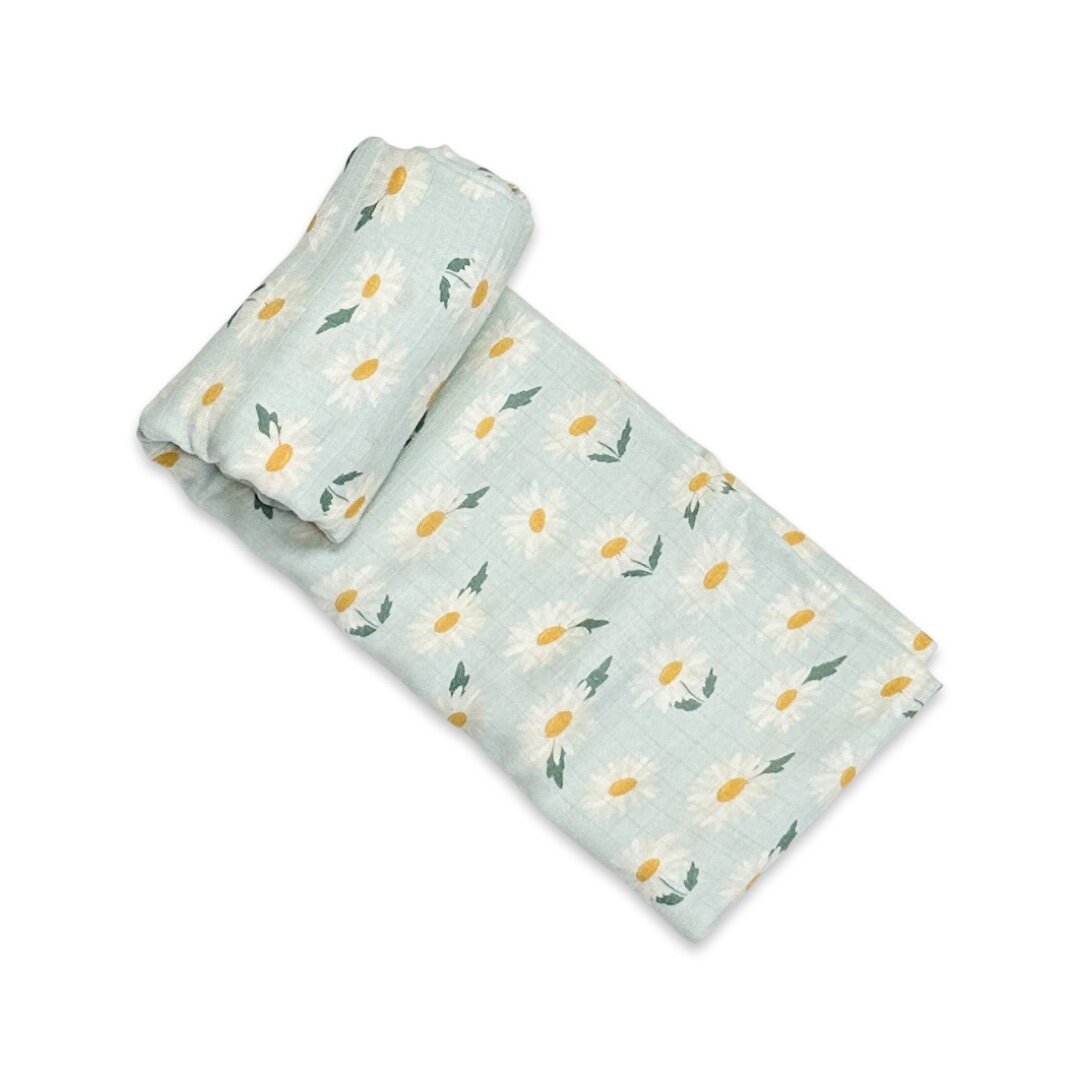 Daisies Muslin Swaddle Baby Blanket (Organic Cotton)