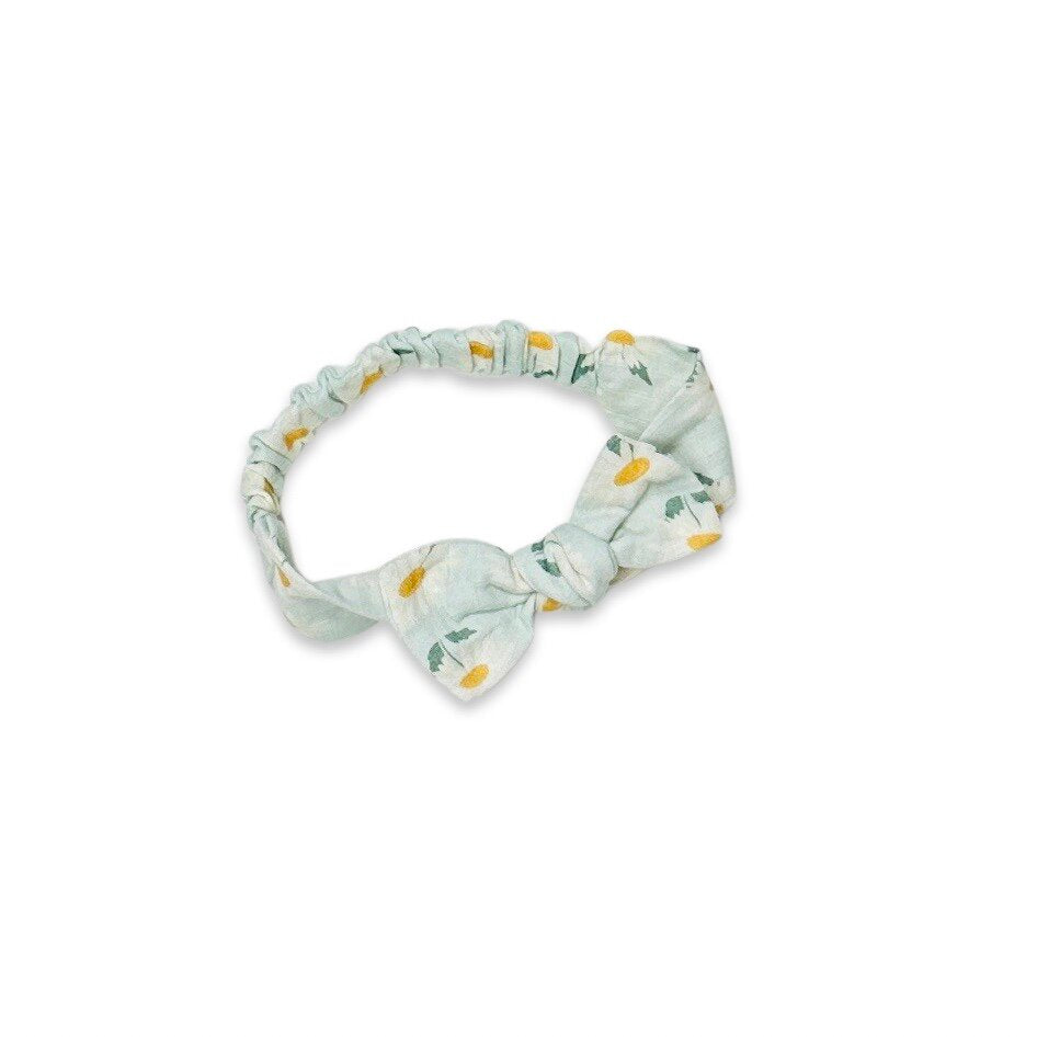 Daisies Bow Baby Headband (Organic Muslin)