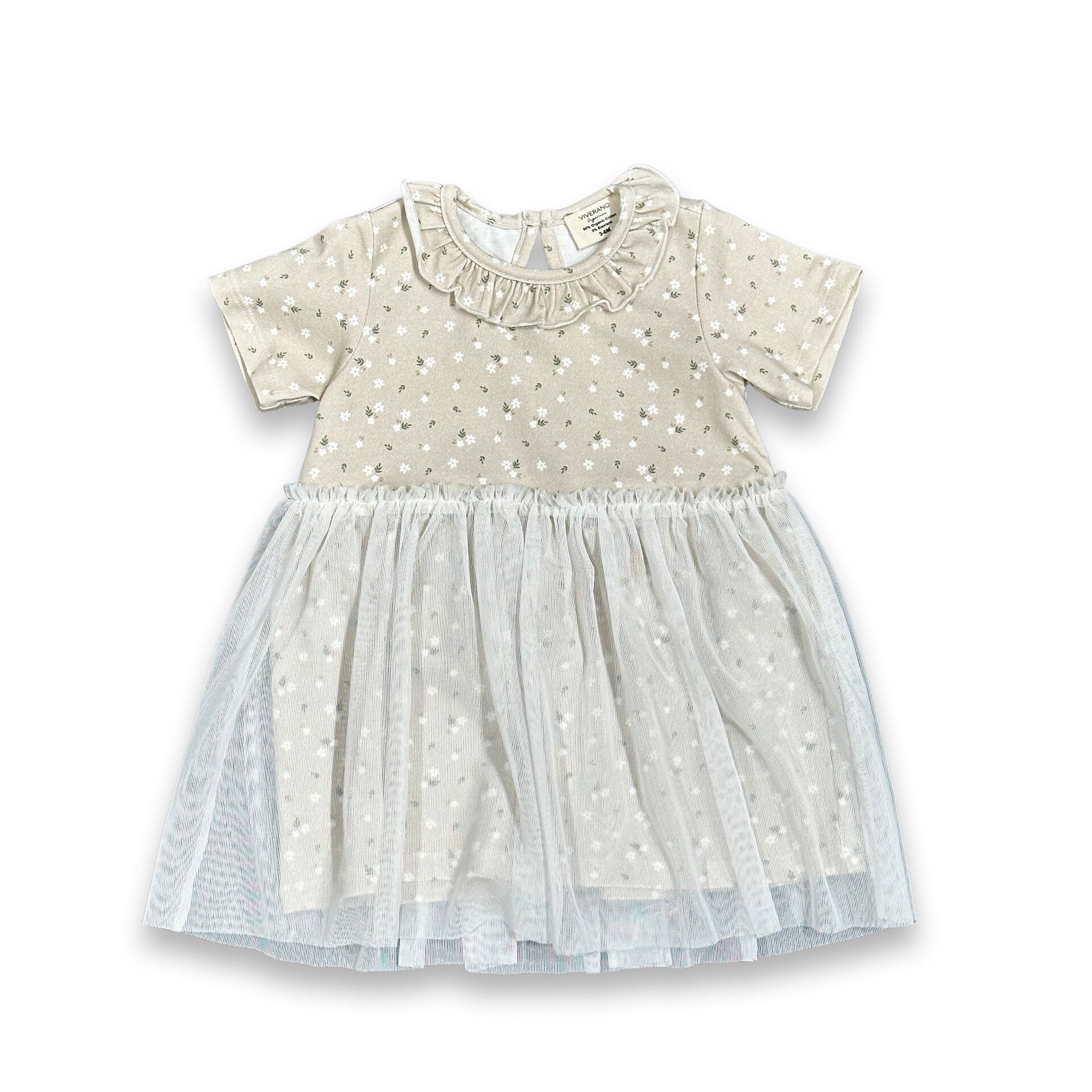 Ditsy Floral Ruffle Collar Tutu Baby Dress+Bloomer (Organic Jersey)