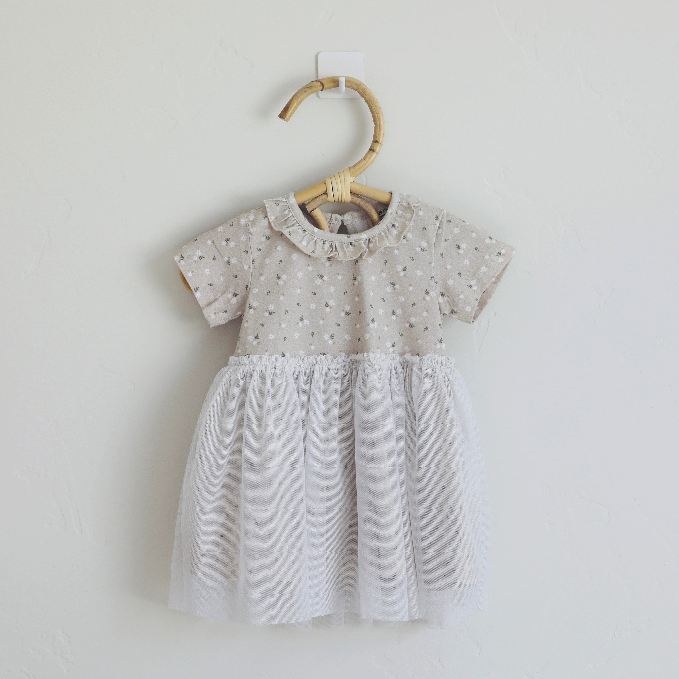 Ditsy Floral Ruffle Collar Tutu Baby Dress+Bloomer (Organic Jersey)