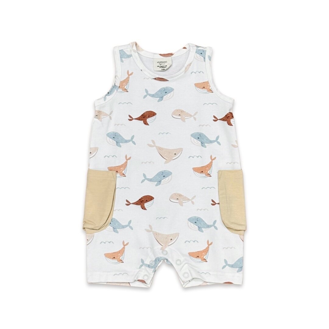 Whales Pocket Shortie Baby Romper (Organic Jersey)