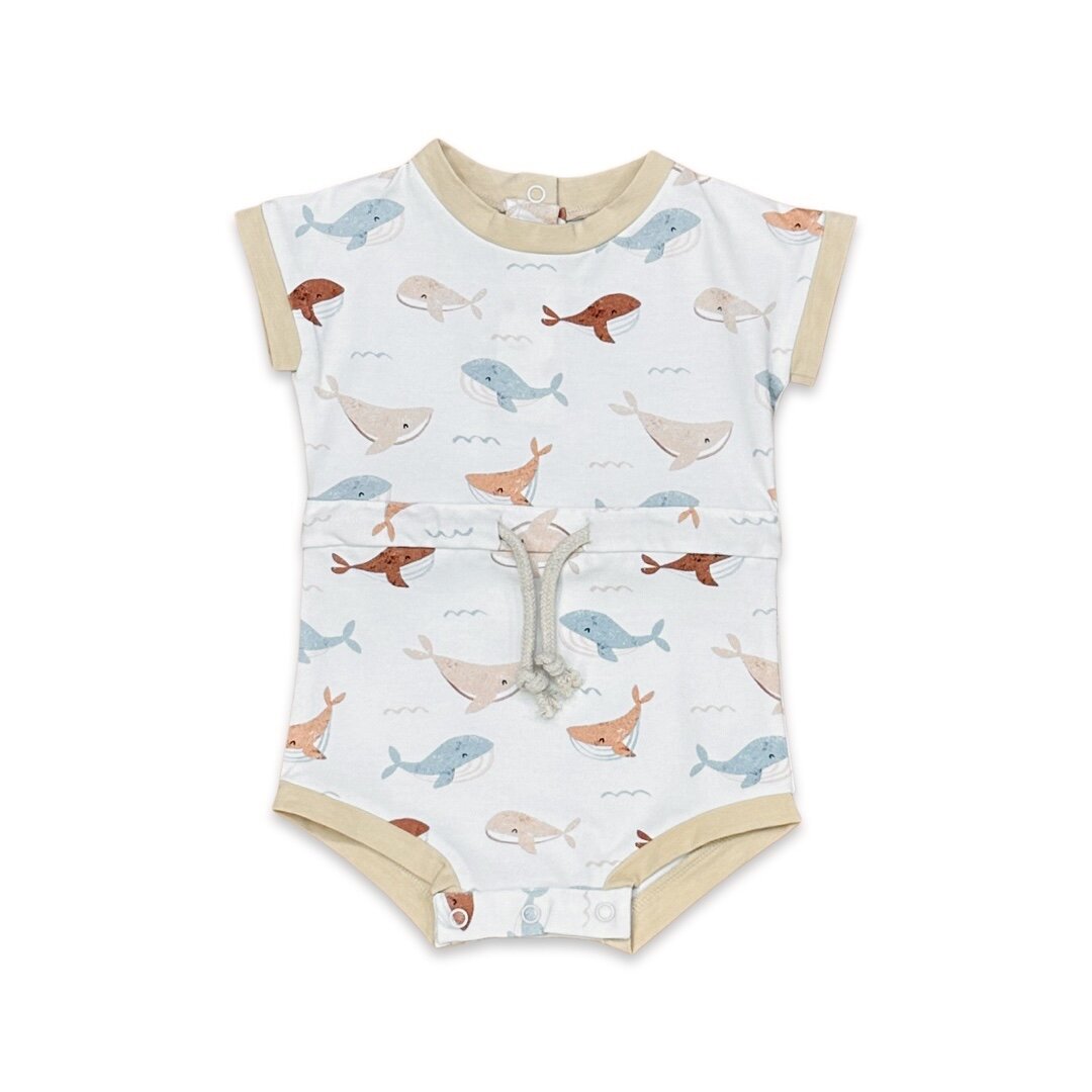 Whales Tie Playsuit Baby Romper (Organic Jersey)