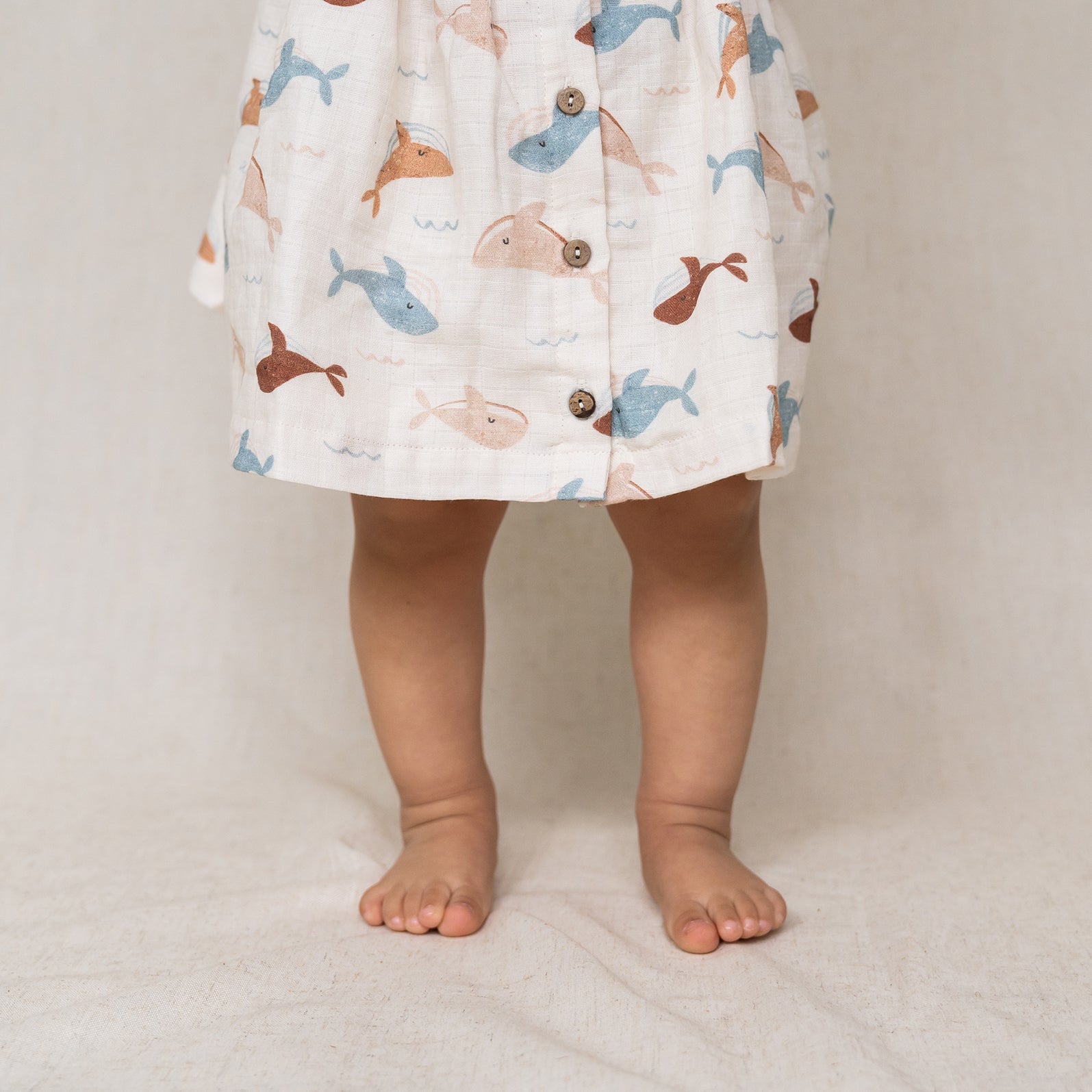 Whales Ruffle & Button Baby Dress+Bloomer (Organic Muslin)