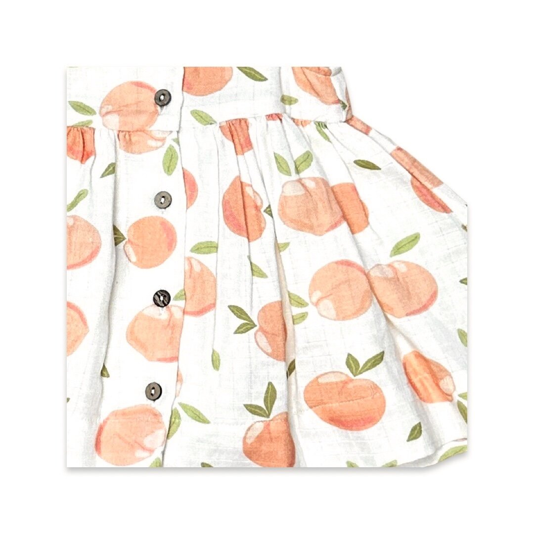 Peaches Ruffle Cross Back Flare Baby Dress+Bloomer (Organic Muslin)