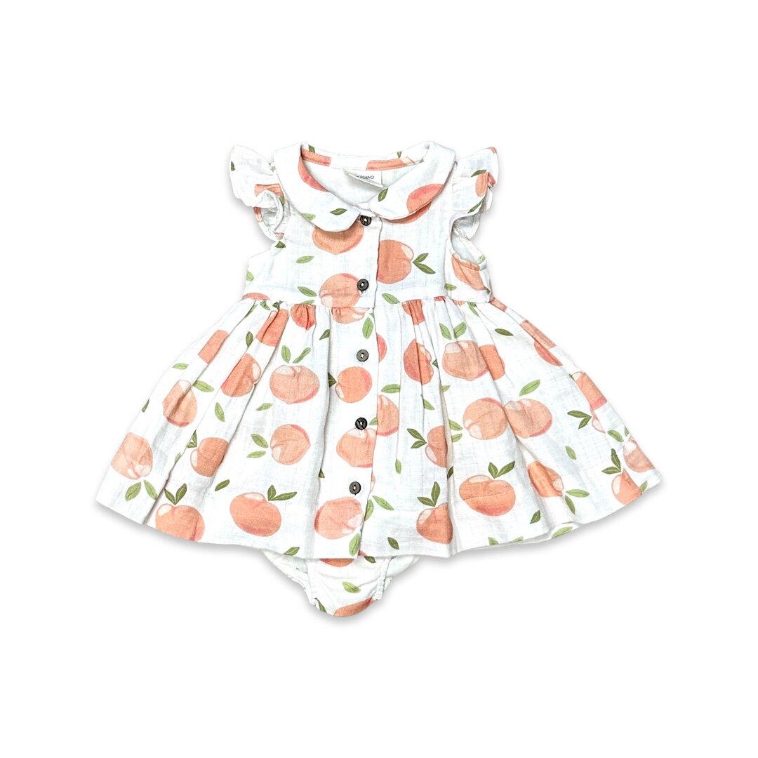 Peaches Peter Pan Baby Dress+Bloomer Set (Organic Muslin)
