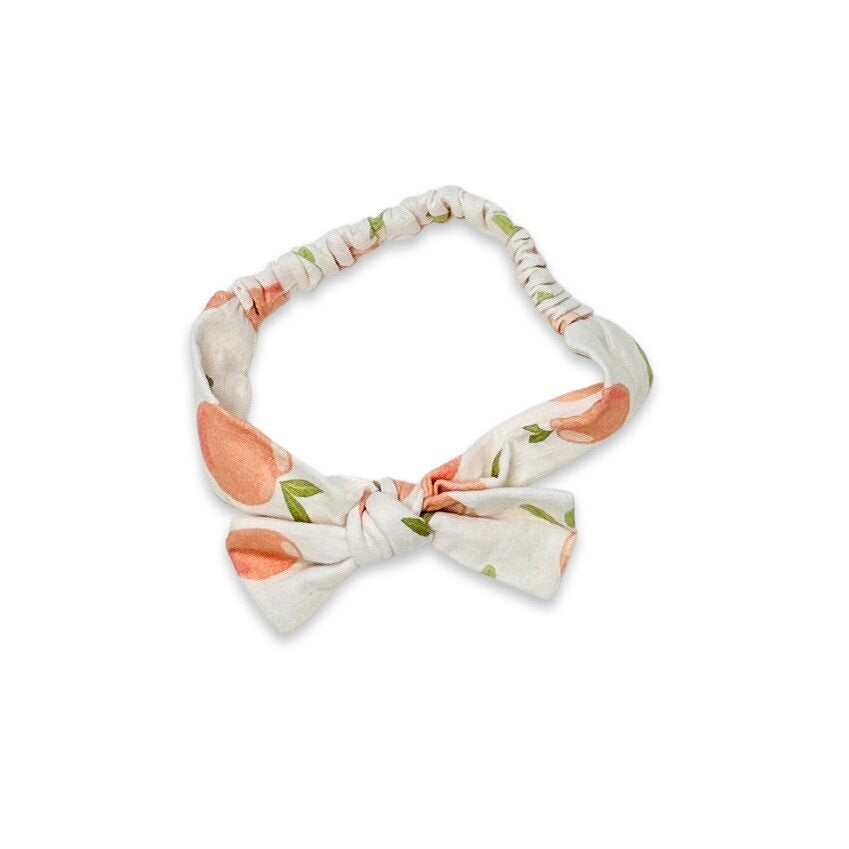 Peaches Bow Elastic Baby Headband (Organic Muslin)