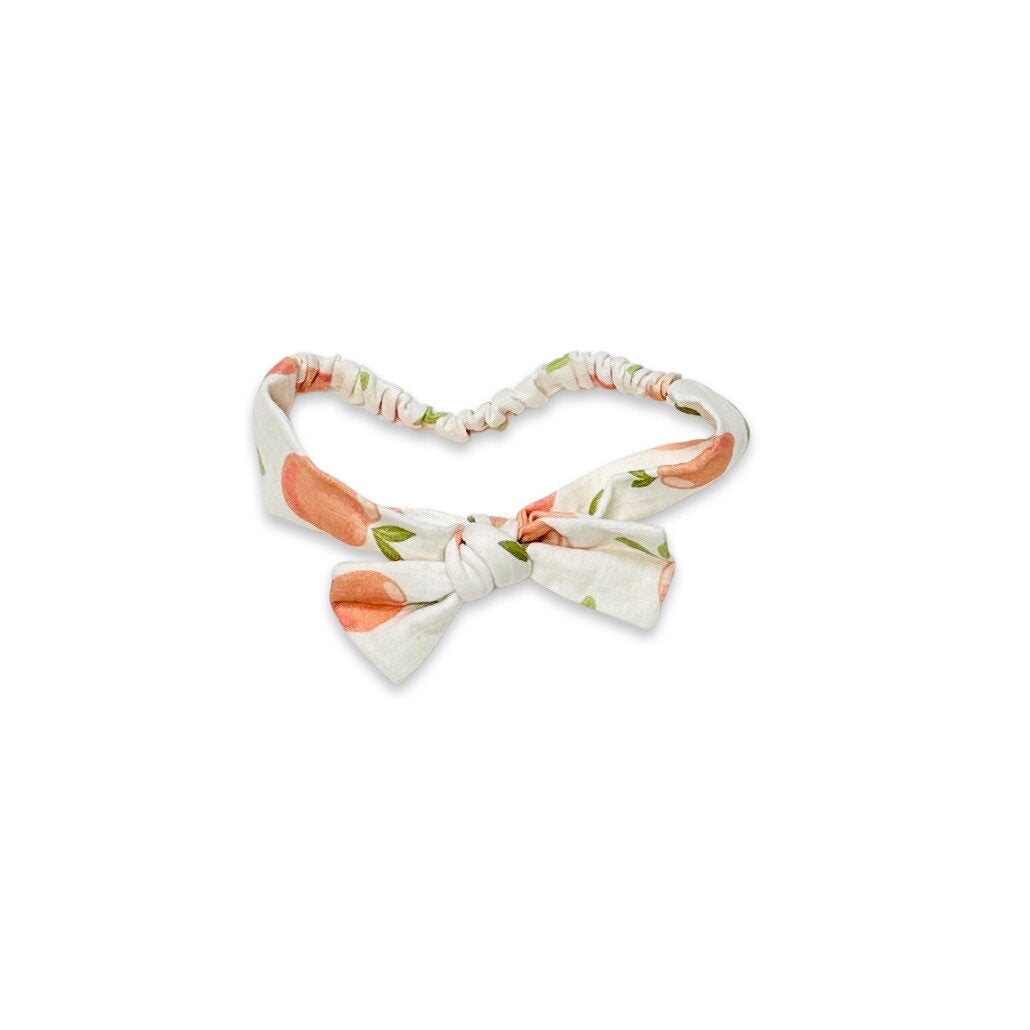 Peaches Bow Elastic Baby Headband (Organic Muslin)