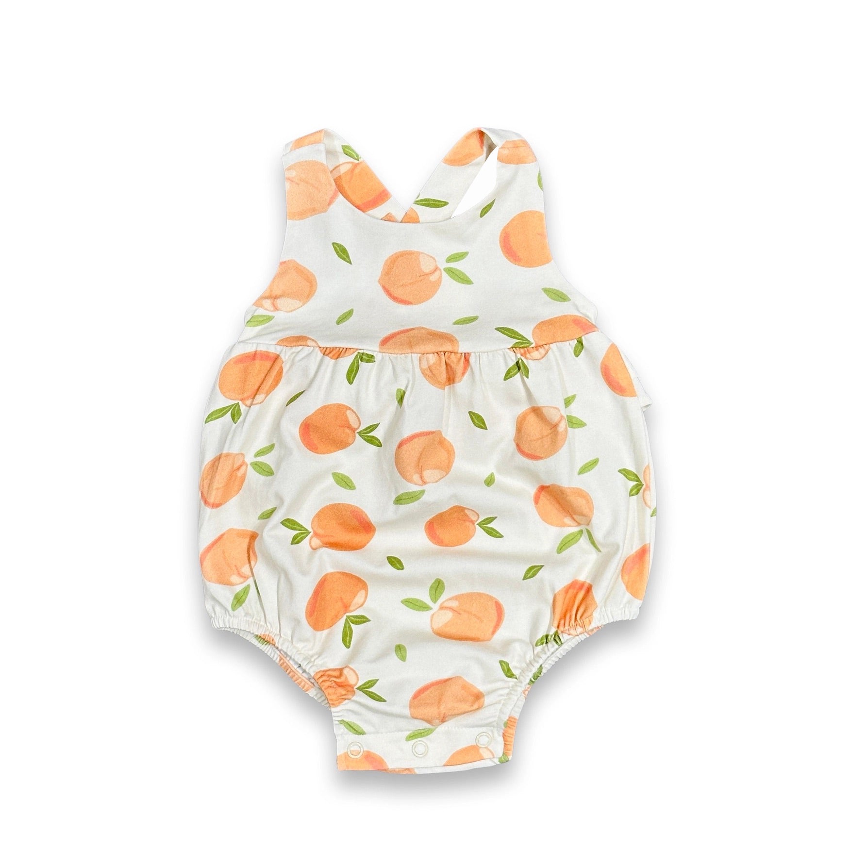 Peaches Cross Strap Ruffle Baby Romper + Sunhat (Organic Jersey)