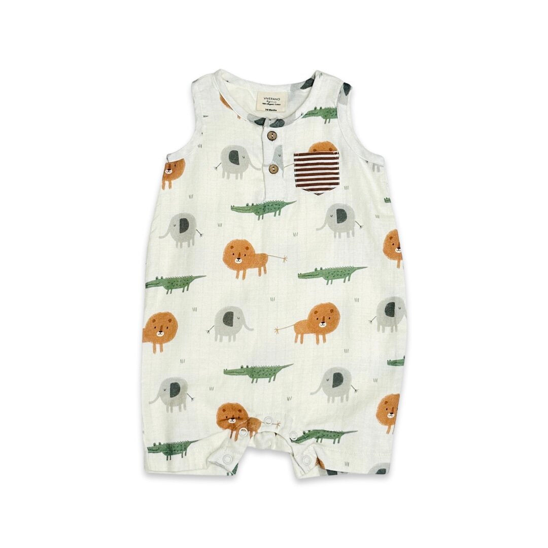 Savannah Henley Baby Short Romper (Organic Muslin)