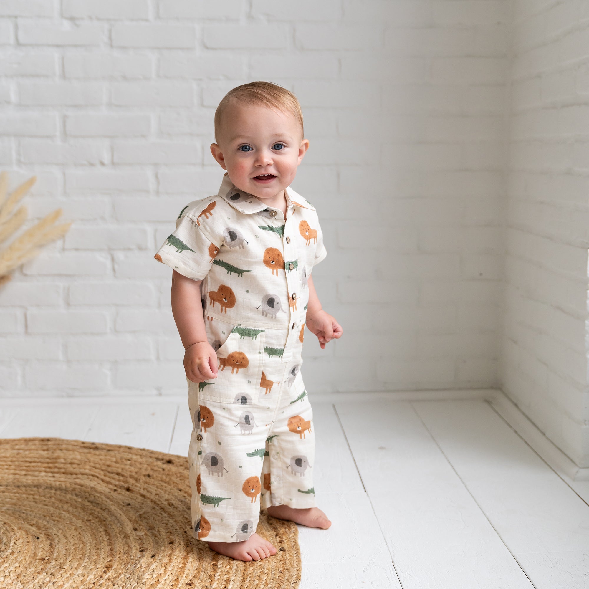 Savannah Collar & Button Baby Playsuit Romper (Organic Muslin)