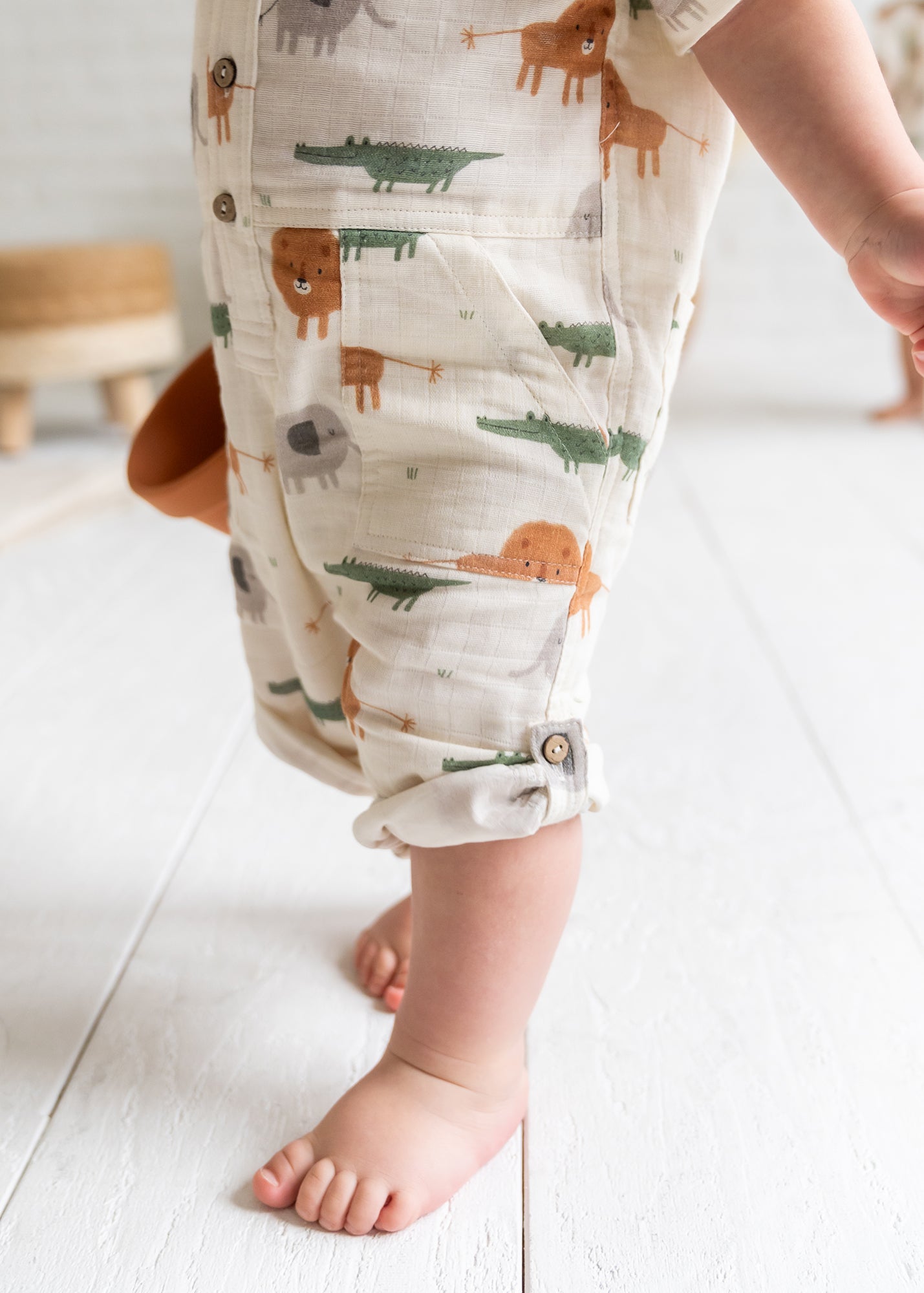 Savannah Collar & Button Baby Playsuit Romper (Organic Muslin)