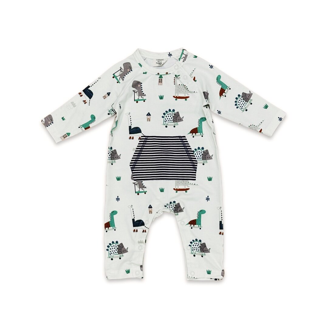 Skater Dino Kangaroo Pocket Baby Jumpsuit (Organic Jersey)