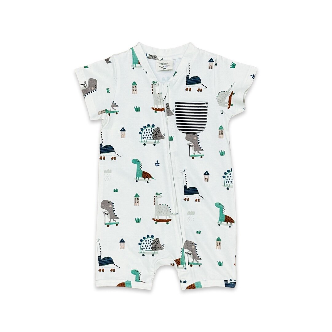 Skater Dino Short Baby Zipper Romper (Organic Jersey)