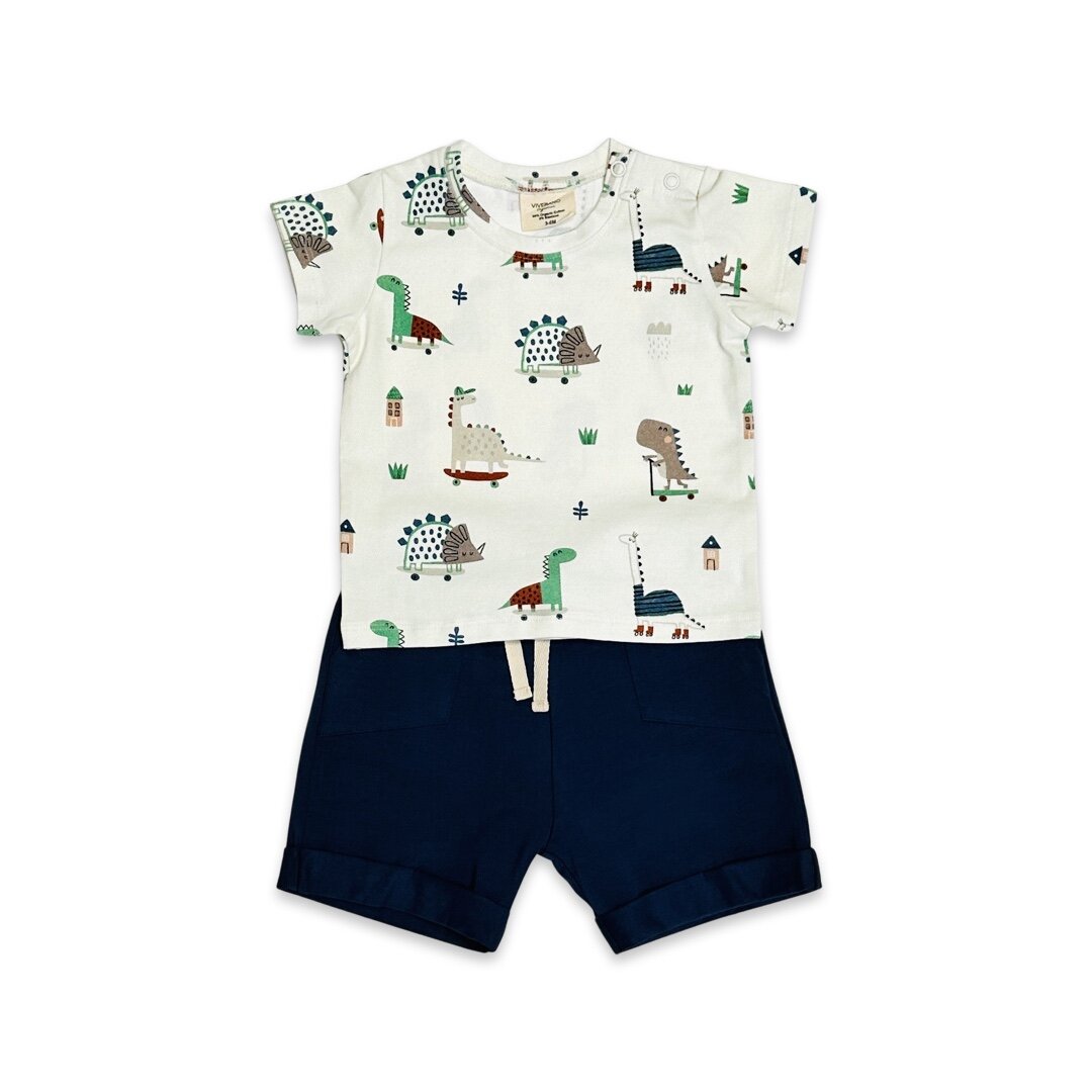 Skater Dino Baby Pocket Tee + Shorts Set (Organic Jersey)