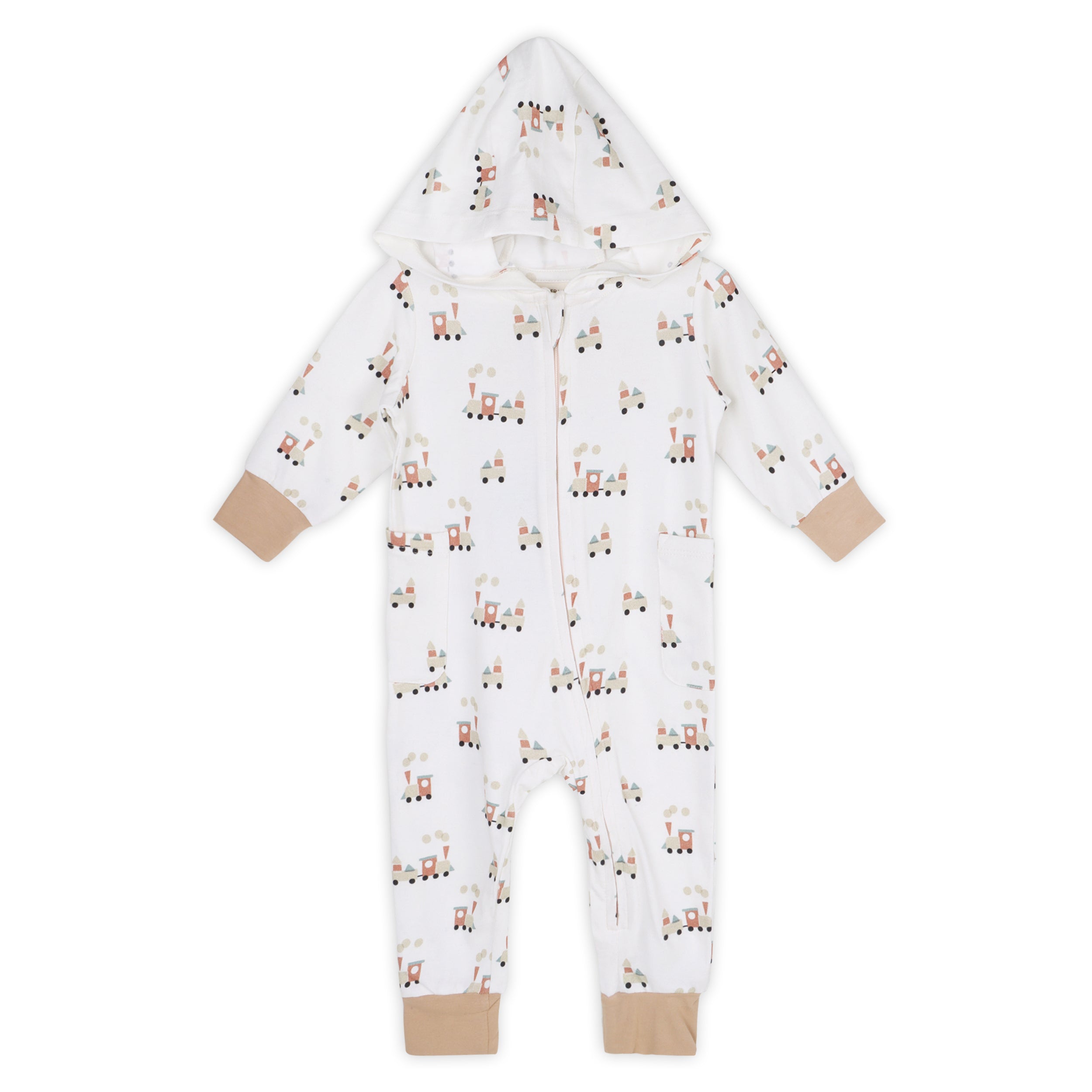 Train Baby Hooded Zipper Jumpsuit (Organic Jersey)