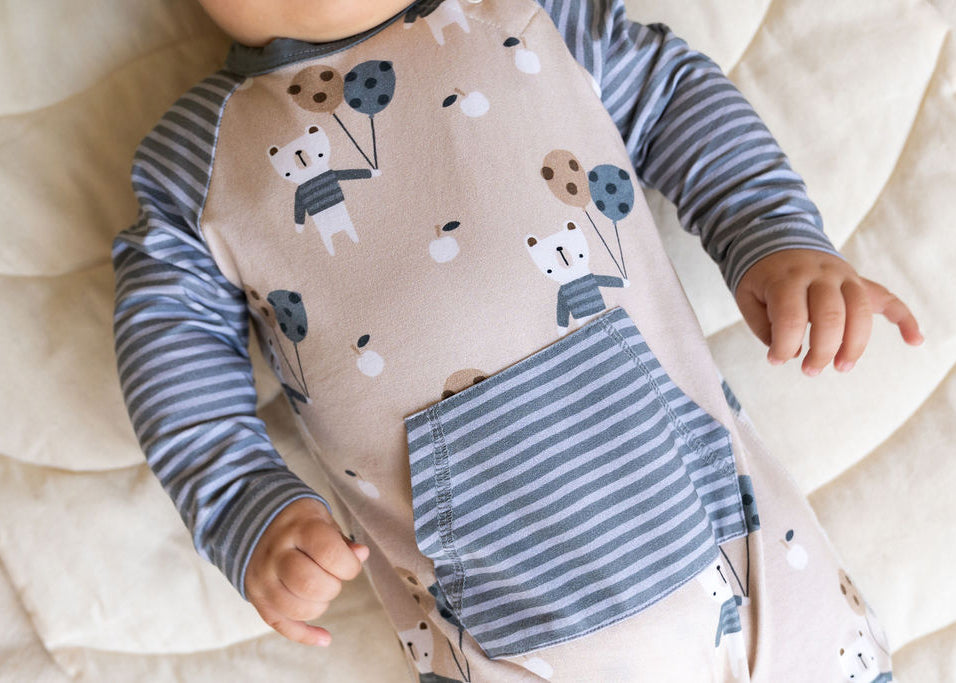 Balloon Bear Baby Kangaroo Pocket Jumpsuit (Organic Jersey)