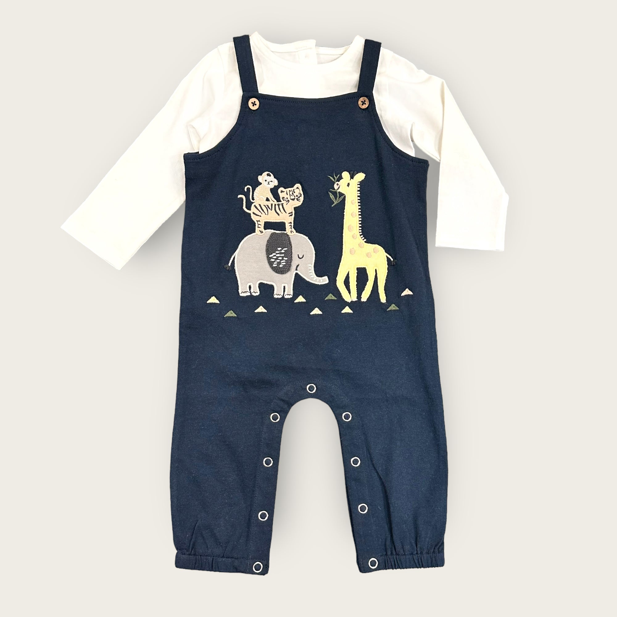 Safari Embroidered & Applique Overall Bodysuit Set (Organic Jersey)