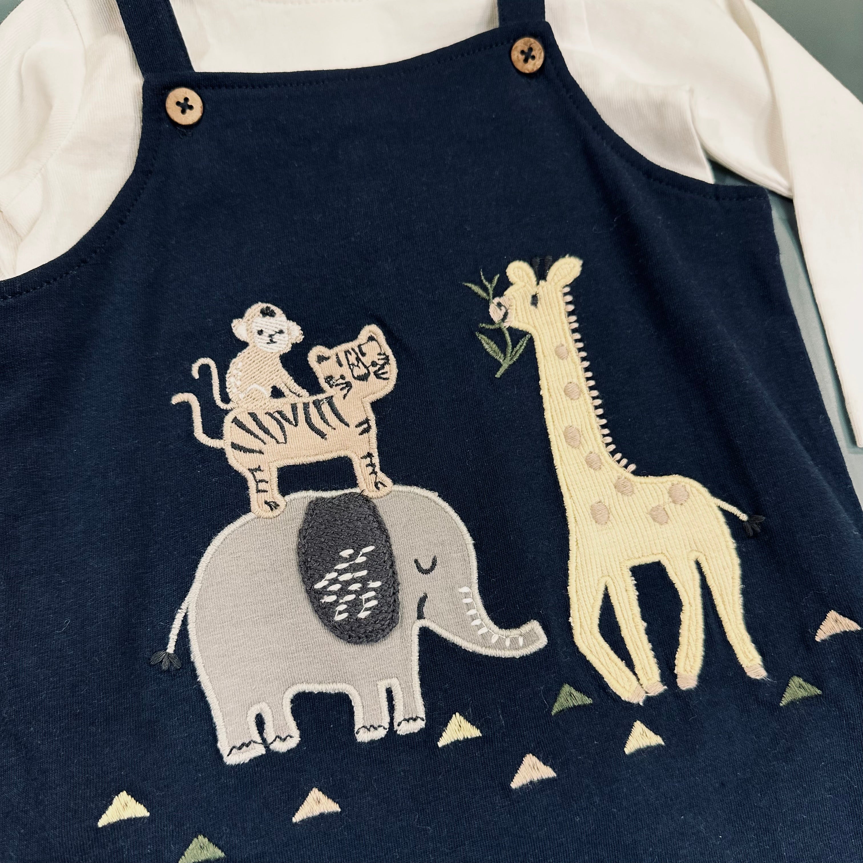 Safari Embroidered & Applique Overall Bodysuit Set (Organic Jersey)